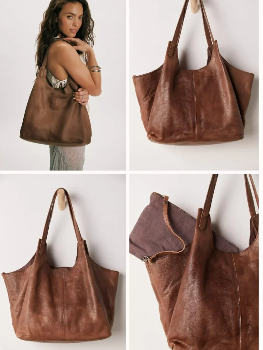 Free People Tivoli Leather Tote Bag Tan NWOT Pebbled Leather Slouchy Tote - Picture 1 of 16